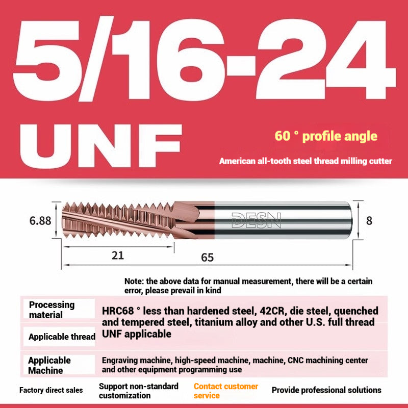 1115-65° high hard tungsten carbide thread milling cutter Long tooth full tooth alloy American thread milling cutter UNC UNF aluminum stainless steel Shandong Denso Pricision Tools Co.,Ltd.